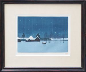 斎藤真一版画額「越後路の旅」/Shinichi Saito