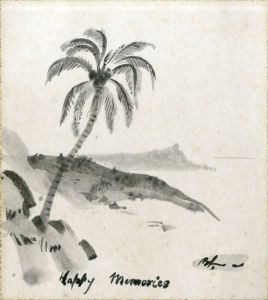 バーナード・リーチ色紙「Happy Memories」/Bernard Leach