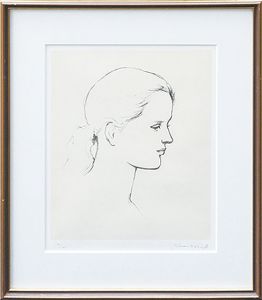 舟越保武版画額「婦人像1」/Yasutake Funakoshi