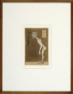浜田知明版画額「ややノイローゼ気味」/Chimei Hamada