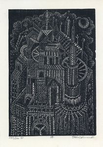 日和崎尊夫版画「塔」/Takao Hiwasakiのサムネール