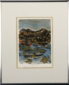梅原龍三郎版画額「香港夜景」/Ryuzaburo Umehara