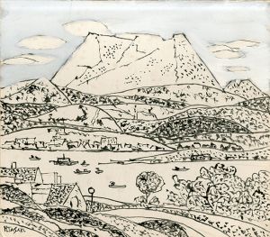 田崎廣助色紙「新雪　妙高山と野尻湖」/Hirosuke Tazakiのサムネール