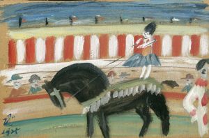 川西英水彩画「曲馬」/Ei Kawanishi
