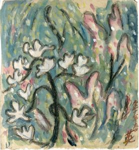 川西英水彩画「花畑」/Ei Kawanishi