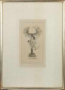 山本六三版画額「湯川書房　EX-LIBRIS」/Mutsumi Yamamoto