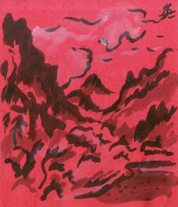 川西英水彩画「山と雲」/Ei Kawanishi