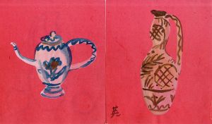 川西英水彩画「花瓶」2枚/Ei Kawanishi