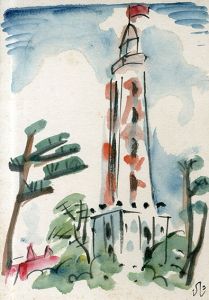 川西英水彩画「塔」/Ei Kawanishi