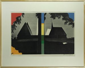 磯辺行久版画額「木のある風景」/Yukihisa Isobeのサムネール