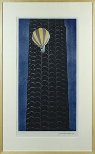 磯辺行久版画額「熱気球」/Yukihisa Isobeのサムネール