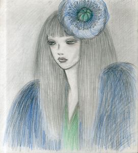 青い髪飾りの女性/内藤ルネのサムネール
