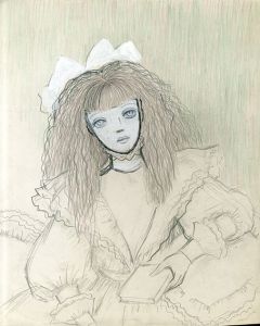本を持つ白いリボンの女性/内藤ルネのサムネール