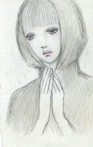 祈りを捧げる頭巾の女性/内藤ルネ