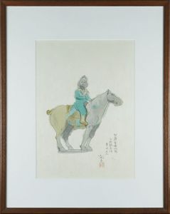 平山郁夫版画額「甘肅省博物館三彩騎馬俑秦安出土」/Ikuo Hirayamaのサムネール