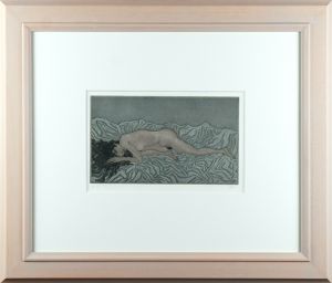 加山又造版画額「よこになる裸婦」/Matazo Kayamaのサムネール