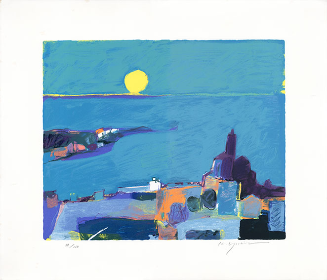 吉岡耕二 aswan リトグラフ 絵画 額縁 アート 昊】真作保証 吉岡耕二『アプローチ ザ グリーン』リトグラフ