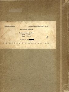 シェイクスピア・レキシコン　全2巻揃　Shakespeare-Lexicon/Alexander Schmidt