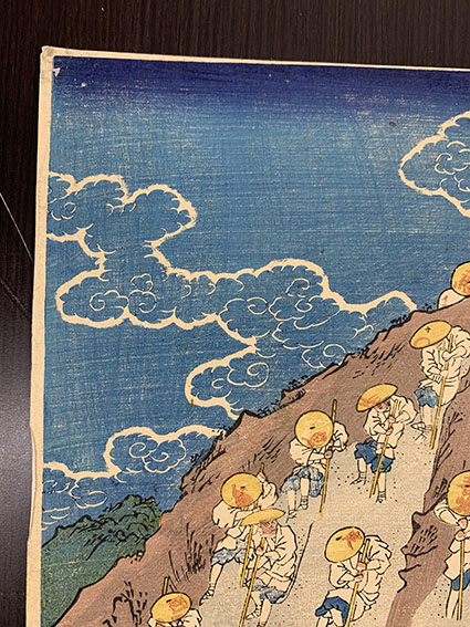 国輝二代「富士山諸人参詣之図」1860年 3枚続 浮世絵 錦絵 木