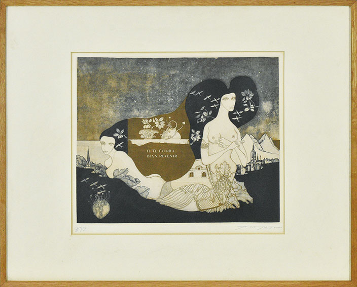 版画　イタリアの幻想　（山下清澄作） 山下清澄「イタリアの幻想」（版画）[A110001]Kiyozumi Yamashita